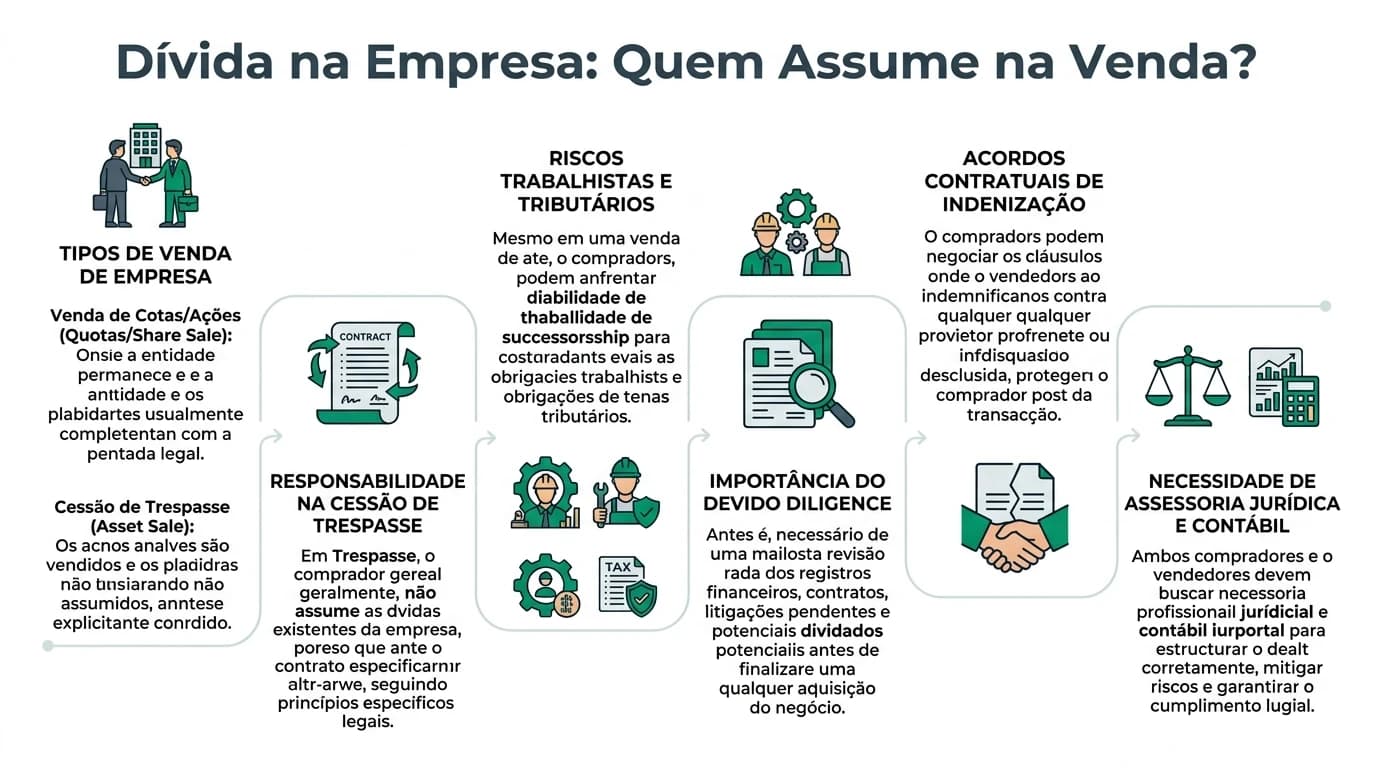 Infográfico sobre quem assume as dívidas na venda.