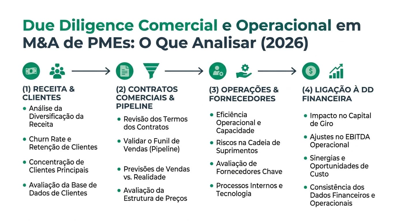 Imagem ilustrativa de um processo de due diligence em M&A de PMEs, destacando a análise de documentos e reuniões estratégicas entre investidores e gestores empresariais.