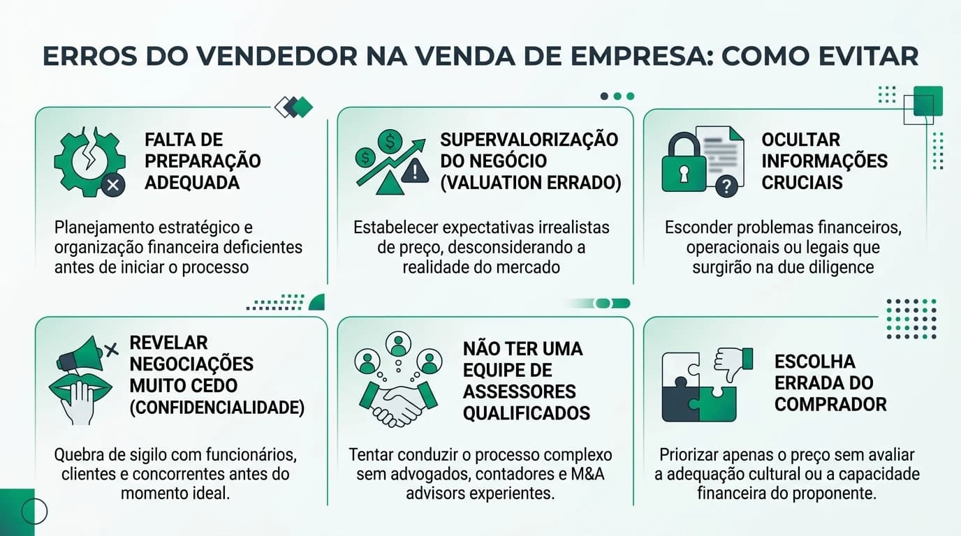 Infográfico sobre erros do vendedor na venda.