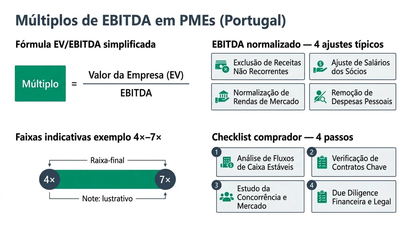 Infográfico 16:9 sobre o tema do guia, com secções principais e números indicativos para PMEs em Portugal.
