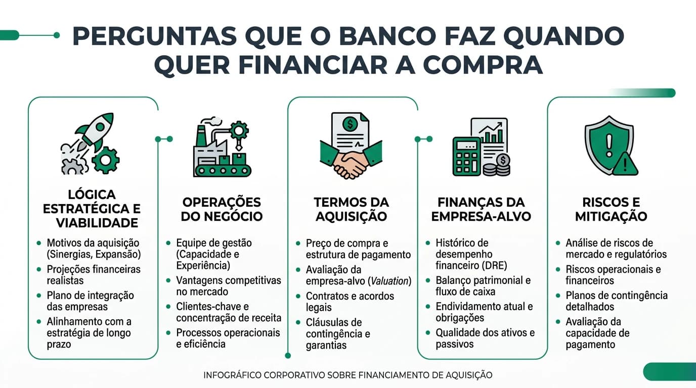 Infográfico sobre as perguntas que o banco faz ao financiar a compra.